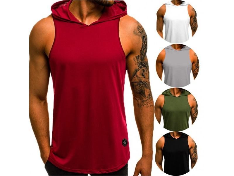 Men Hoodies Tank Top Sleeveless Muscle Gym Sport Slim Vest Bodybuilding Hooded Carousel 2