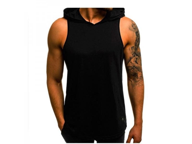 Men Hoodies Tank Top Sleeveless Muscle Gym Sport Slim Vest Bodybuilding Hooded Carousel 4