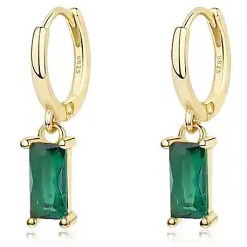 18K Gold CZ Diamond Huggie Earring "Lucy" (Green) Carousel 1