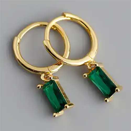 18K Gold CZ Diamond Huggie Earring "Lucy" (Green) Carousel 5