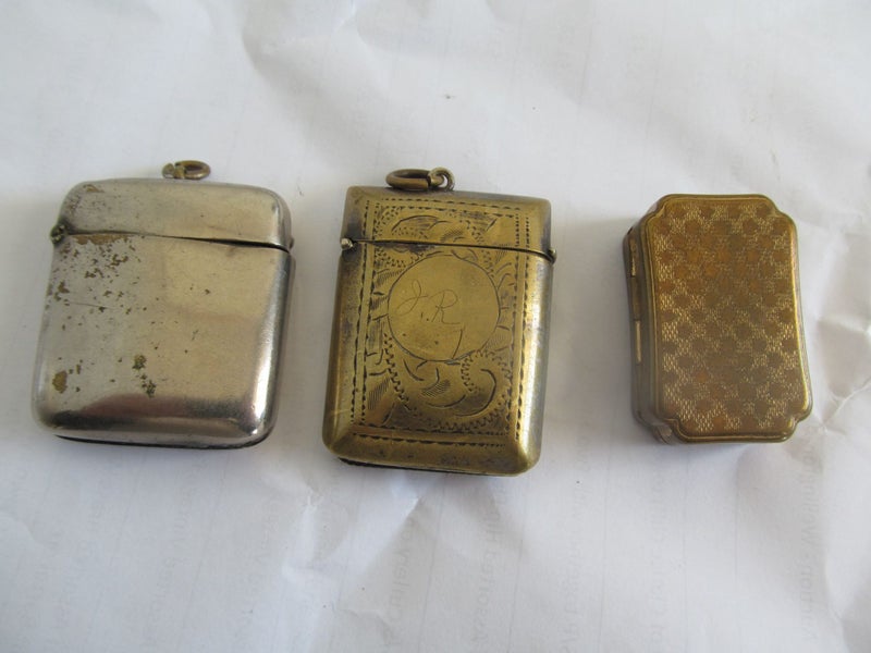 ANTIQUE SET 3 VESTA WAX MATCH TINS Carousel 1