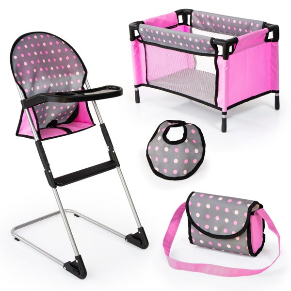 Bayer HIGH CHAIR WITH TRAVEL BED SET Pink & Grey Carousel 1