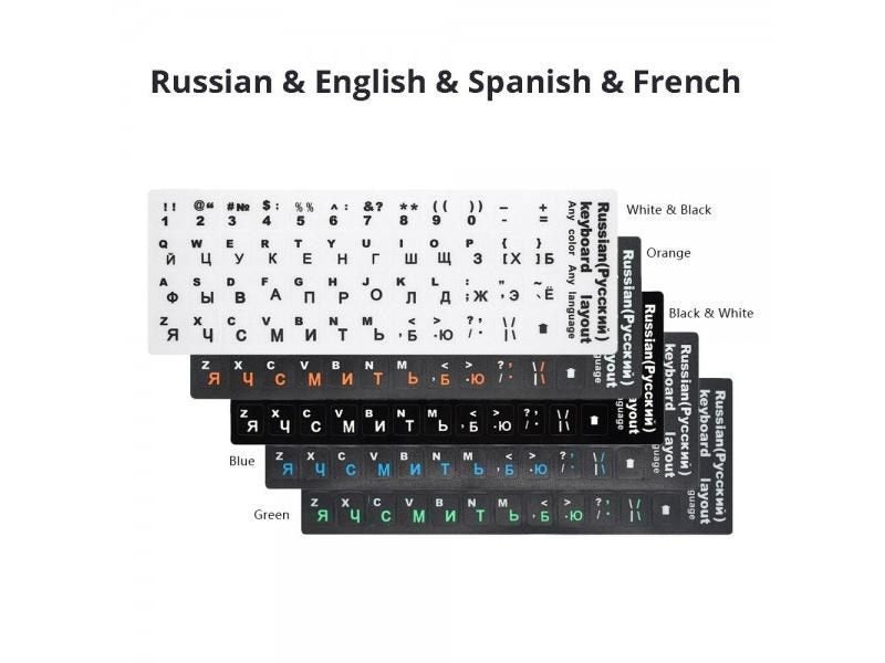 RU Keyboard Stickers Cover Letter Russian English Spanish Non Transparent Carousel 2