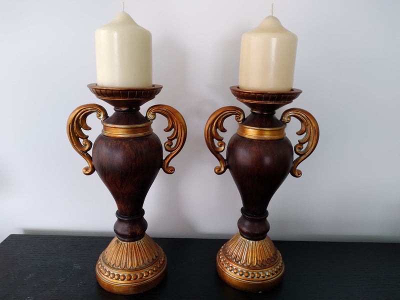 BEAUTIFUL ORNATE PAIR OF CERAMIC CANDLE HOLDERS Carousel 1