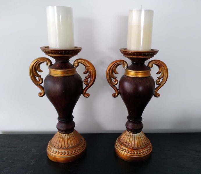 BEAUTIFUL ORNATE PAIR OF CERAMIC CANDLE HOLDERS Carousel 12