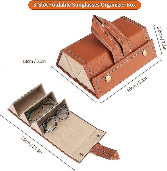 Glasses Storage Box - 3 Slot Display Box, PU Leather Sunglasses Organizer - Brow Carousel 2