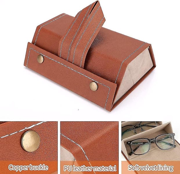 Glasses Storage Box - 3 Slot Display Box, PU Leather Sunglasses Organizer - Brow Carousel 3
