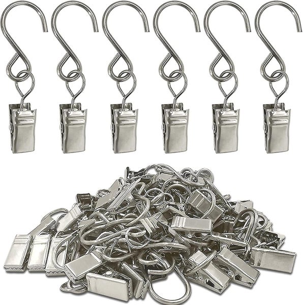 Stainless Steel S Hooks Curtain Clips, 50 Pack Hanging Party Lights Clips, Hange Carousel 1
