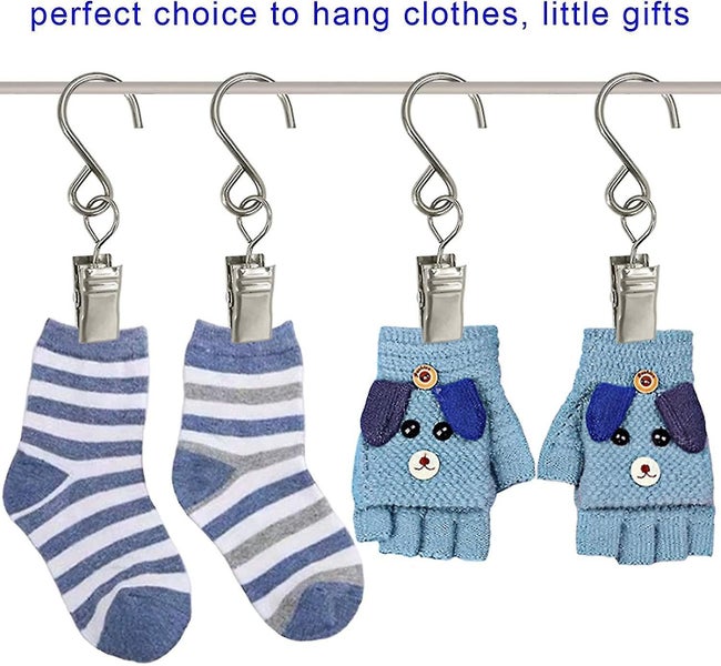 Stainless Steel S Hooks Curtain Clips, 50 Pack Hanging Party Lights Clips, Hange Carousel 5