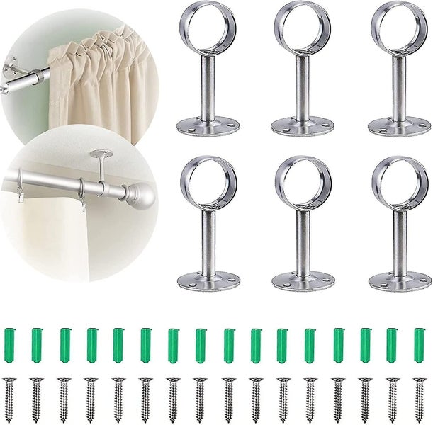 Ceiling Curtain Rod Support Brackets - 6-Piece Set for Indoor Curtain Rod Instal Carousel 1