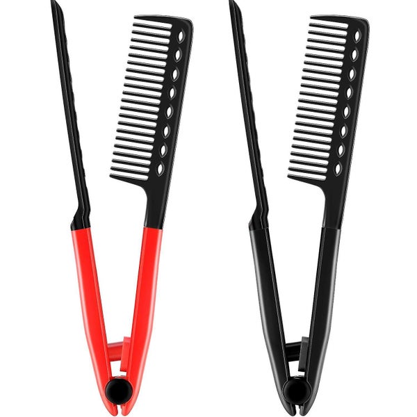 2 Pieces Flat Iron Comb Straightening Comb Salon Hair Brush Combs Hairdressing S Carousel 1
