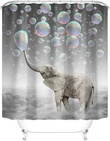 Funny Elephant Shower Curtain Set Elephant Blowing Bubbles Shower Curtains With Carousel 2