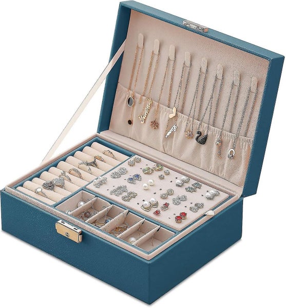 Jewelry Box for Women - Travel Lockable Leather Jewelry Box, 2 Layers Jewelry Or Carousel 1