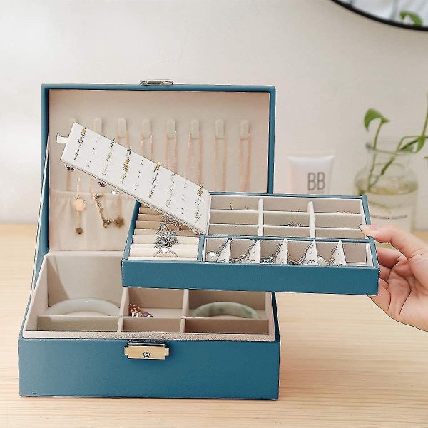 Jewelry Box For Women, Travel Lockable Leather Jewelry Box 2 Layers Jewelery Org Carousel 4