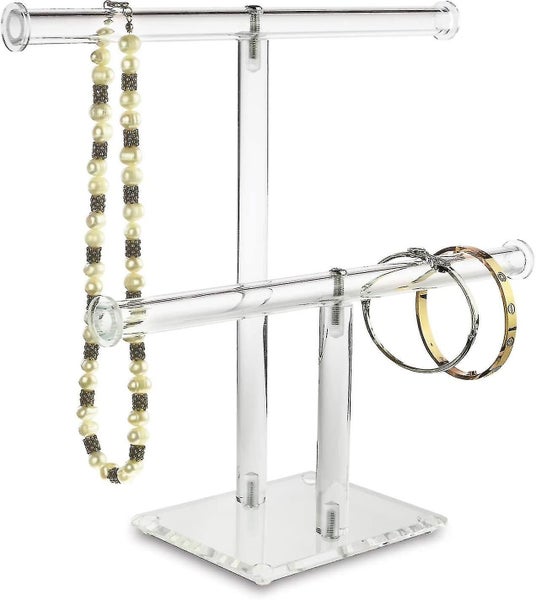 Clear Acrylic Round Bracelet Display Holder 2 Tier T-bar Jewelry Display Bracele Carousel 1