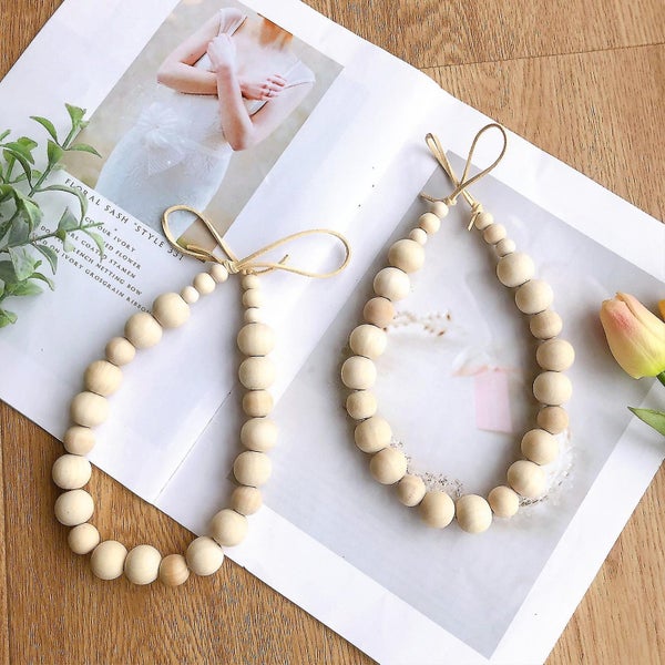 Wood Bead Curtain Tieback Boho Farmhouse Curtain Tiebacks With Strings For Thin Carousel 1