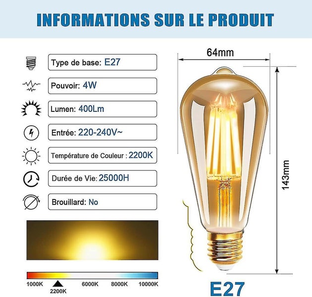 E27 ST64 LED Filament Bulb 4W 2200K Warm White - Vintage Edison Bulb (Pack of 6) Carousel 2