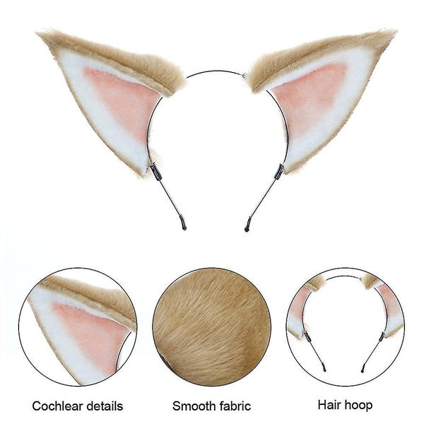 Cat Fox Faux Fur Ears Headband Cute Halloween Party Handmade Animal Furry Ears H Carousel 1
