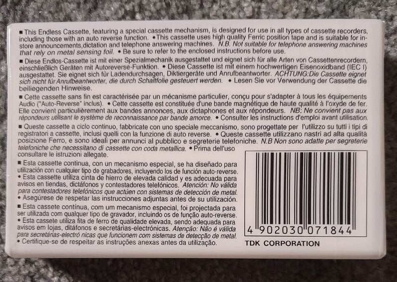 3 minutes play forever? Unusual! TDK Endless Cassette (3 min new) Tape - Japan Carousel 2