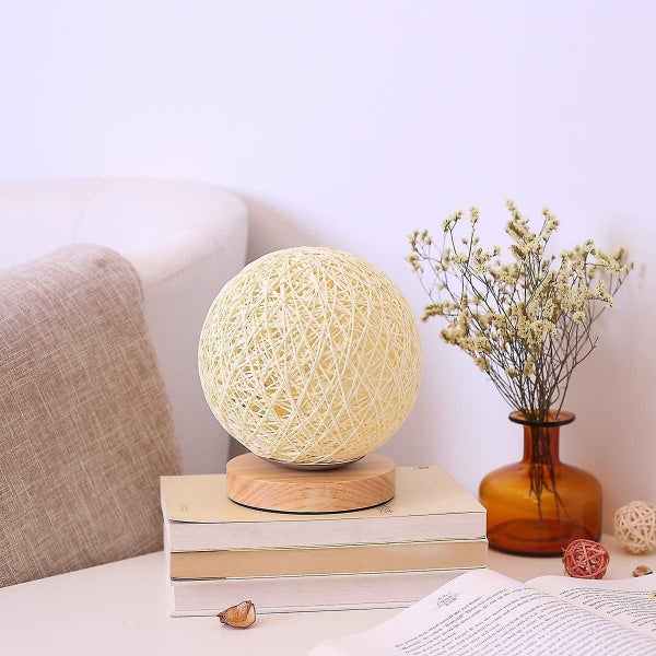 Romantic Solid Wood Table Lamp Bedside Lamp Rattan Ball Round Lampshade With Usb Carousel 2