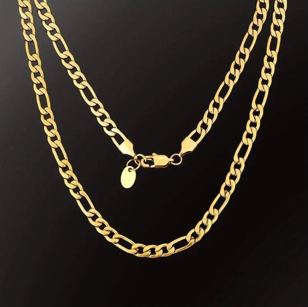 Men's Titanium Steel 7MM Solid Figaro Link Chain in 18k Gold - LOW RESERVE! Carousel 1