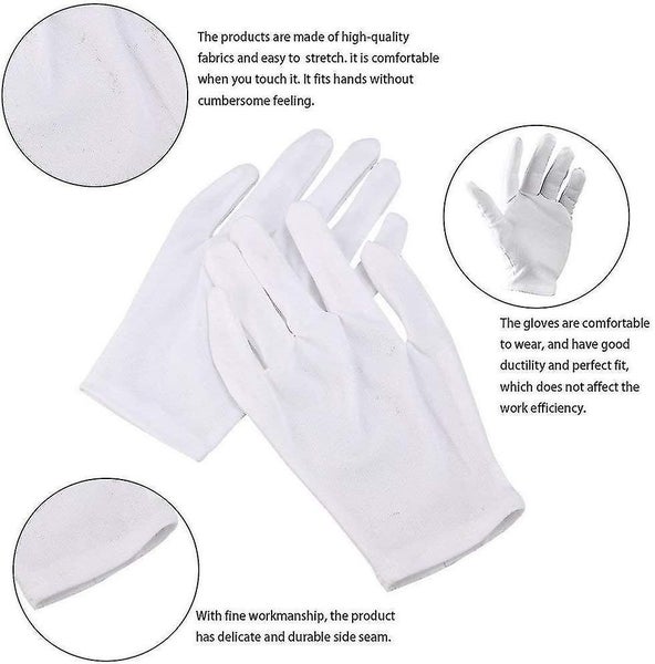 Pack of 24 White Cotton Gloves - Moisturizing Work Gloves for Dry Hands, Jewelry Carousel 2