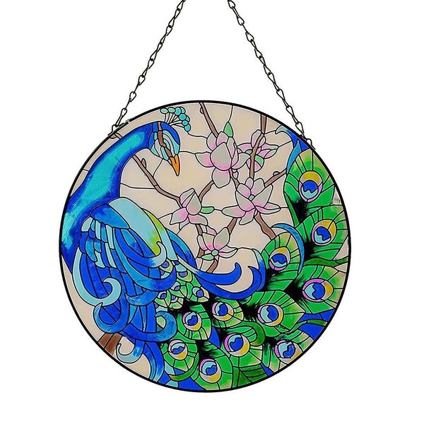 Garden Peacock Hand-painted Wall And Window Decoration Pendant With Chain Round Carousel 1