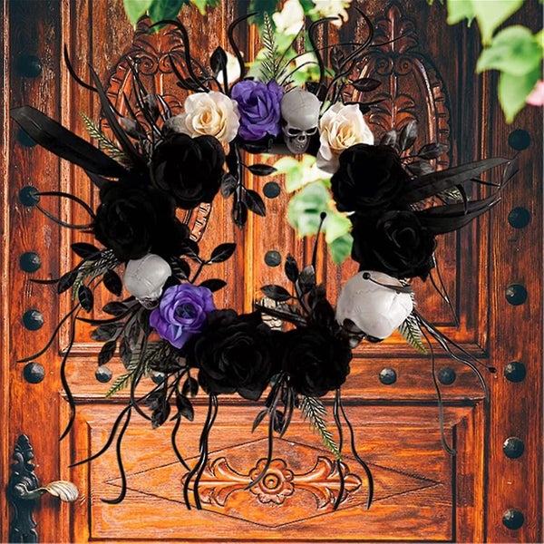 Halloween Front Door Wreath - Skull Rose Maple Leaf Decoration Carousel 5