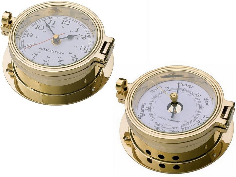 Royal Mariner® Barometer and Clock LARGE SOLID cast brass Carousel 2