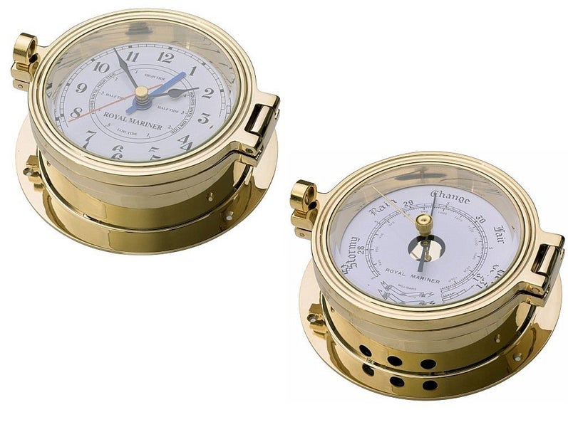 NZ retailer -Royal Mariner® Barometer + Time & Tide Clock SOLID brassC622T C622R Carousel 1