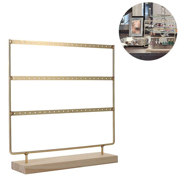 Wood Earring Stand Simple Ear Stud Holder 3-tier Earring Holder Decorative Jewel Carousel 1
