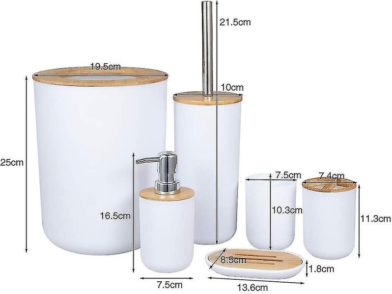 Set of 6 Eco-friendly Bamboo Bathroom Accessories - Lotion Dispenser, Trash Can, Carousel 5