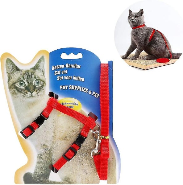Adjustable Nylon Cat and Kitten Harness with Leash - Red Carousel 2