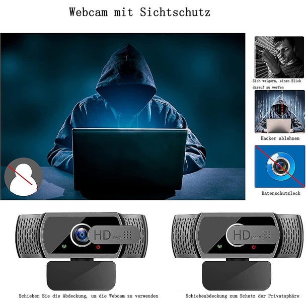HD1080p Webcam with Microphone and Cover - Auto Light Correction USB Camera for Carousel 3