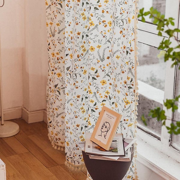 Floral Fresh Free Punching White Printed Cotton Girl Children's Room Small Windo Carousel 5