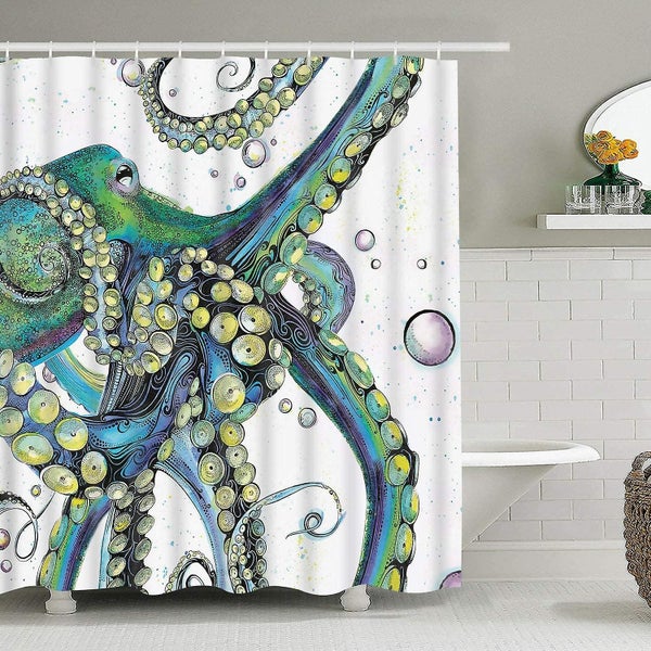 Shower Curtain Vintage Colorful Fashion Octopus Painting Polyester Fabric Shower Carousel 1