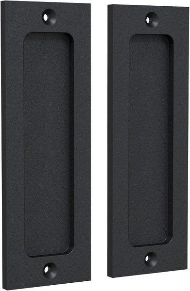 Matte Black Cabinet Pulls - Sliding Barn Door Handle Set - Rectangular Plate Flu Carousel 1