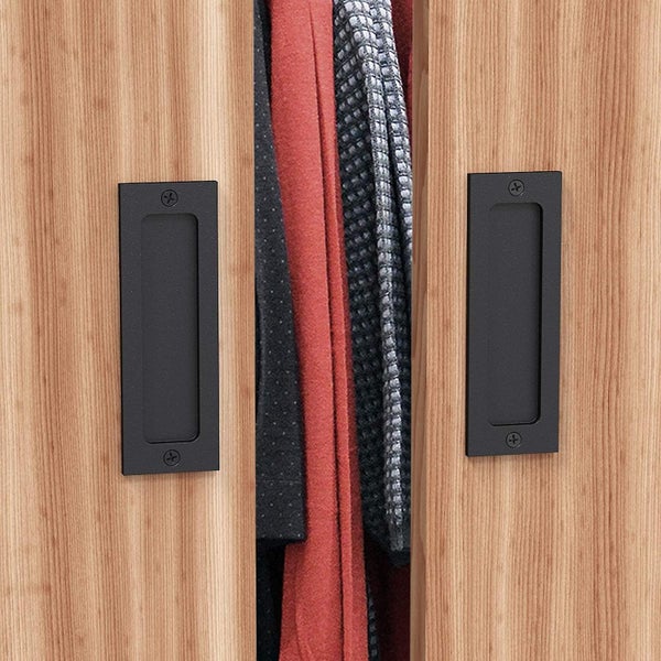 Matte Black Cabinet Pulls - Sliding Barn Door Handle Set - Rectangular Plate Flu Carousel 5