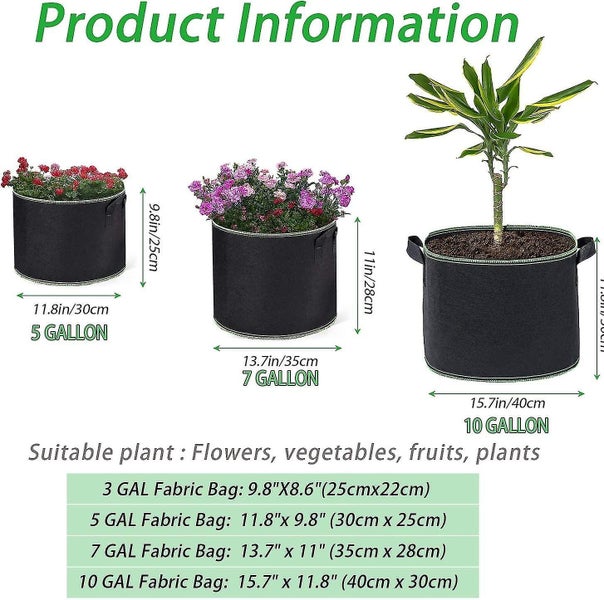 Set of 5 Non-Woven 1 Gallon Plant Grow Bags with Handles for Fruits and Vegetabl Carousel 5