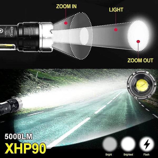 Xhp90 Led Flashlight 5000 Lumens - USB Rechargeable Adjustable Focus Flashlight Carousel 2