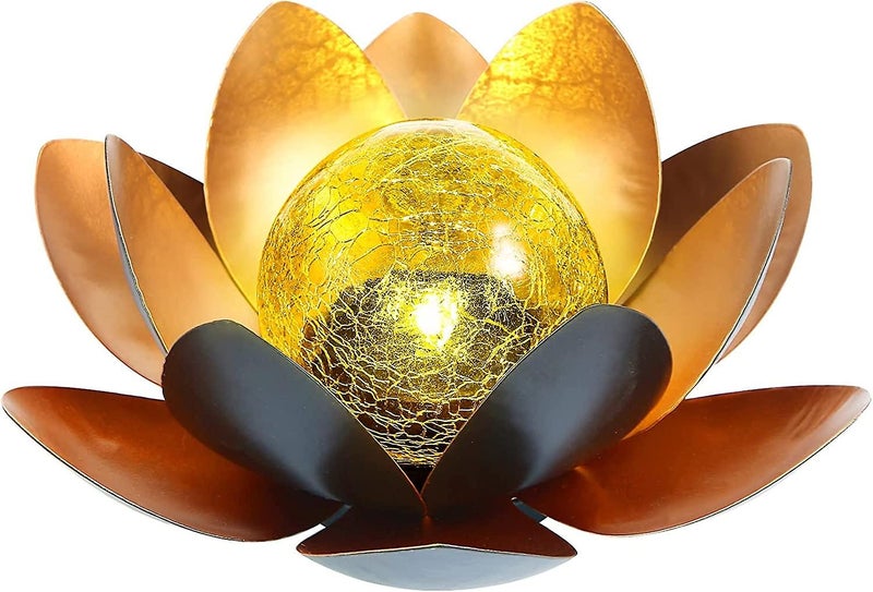 Solar Lotus Light Garden Outdoor Table Decor,amber Crackle Globe Glass Lotus Flo Carousel 1