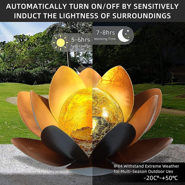Solar Lotus Light Garden Outdoor Table Decor,amber Crackle Globe Glass Lotus Flo Carousel 2
