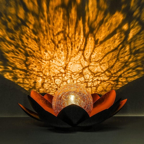 Solar Lotus Light Garden Outdoor Table Decor,amber Crackle Globe Glass Lotus Flo Carousel 5