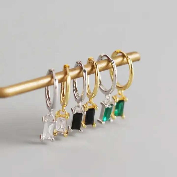 925 Sterling Silver CZ Diamond Huggie Earring "Lucy" (Green) Carousel 7
