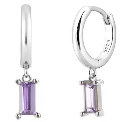 925 Sterling Silver CZ Diamond Huggie Earring "Lucy" (Amethyst) Carousel 1