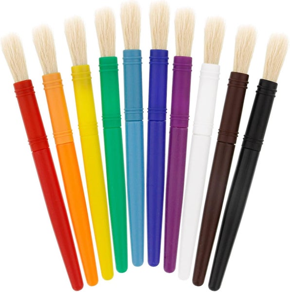 10 Piece Large Round Chubby Hog Bristle Children's Tempera And Artist Paint Brus Carousel 1
