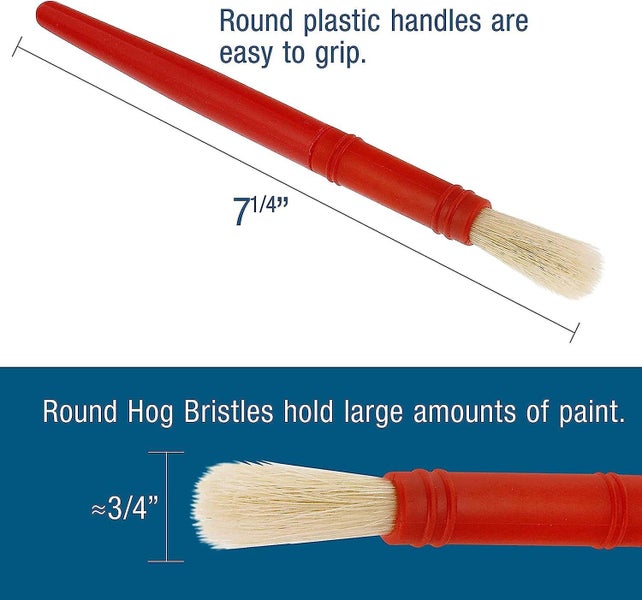 10 Piece Large Round Chubby Hog Bristle Children's Tempera And Artist Paint Brus Carousel 2