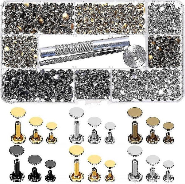 Double Cap Rivet - 300 Pieces Leather Rivets with 3 Fastening Tools, Double Head Carousel 1