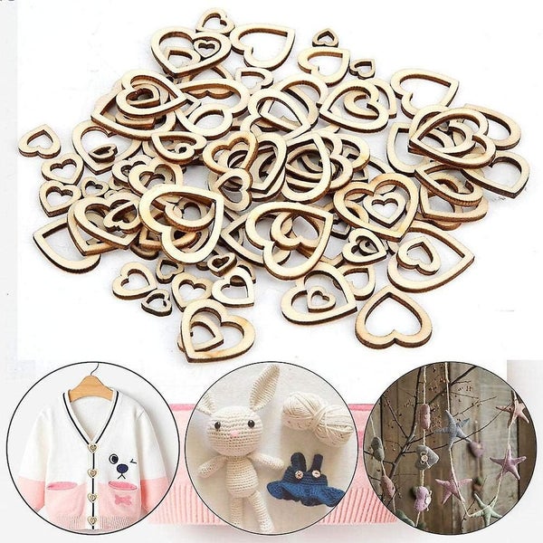 200pcs Hollow Heart Shape Wood Craft, Unfinished Wooden Heart Cutout Shape Natur Carousel 2