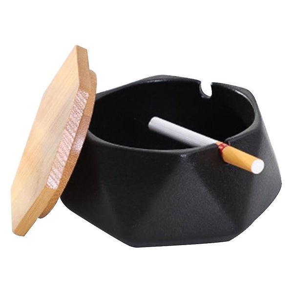 Ceramic Ashtray With Lid, Windproof Design And Geometric Shape, Portable Ashtray Carousel 1